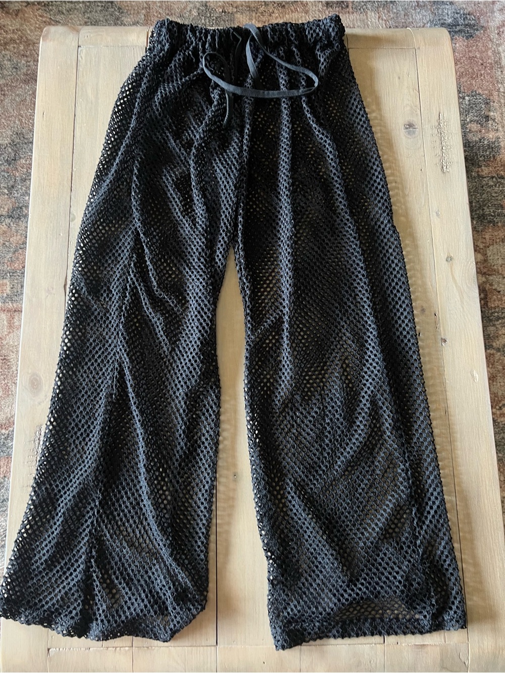 Swim Coverup Black Mesh Wide-Leg Pants — Lightweight Women's Lounge Trousers